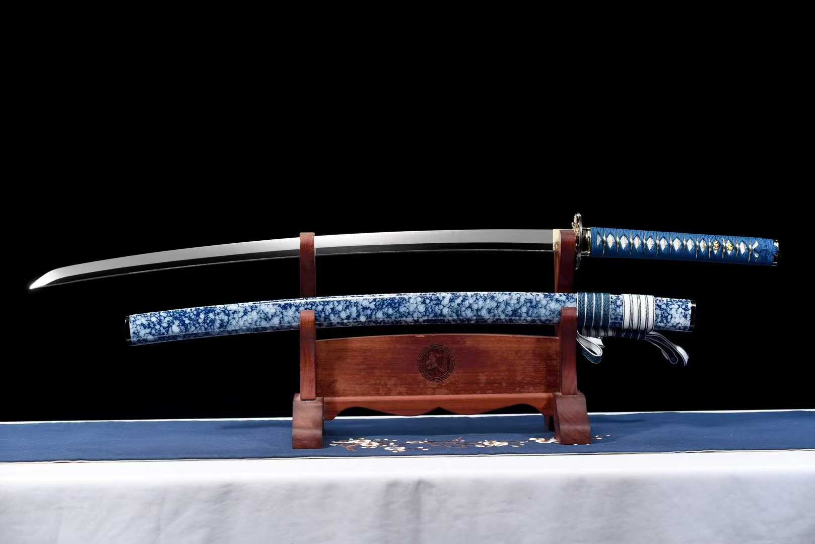 Kiếm Nhật Katana Gương Siêu Sáng Xanh Vàng Đầu Lâu